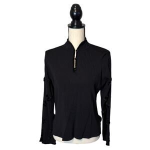 VTG M. Nicole Evening Wear Sweater Womens Medium Black Knit Velvet Beaded Flower